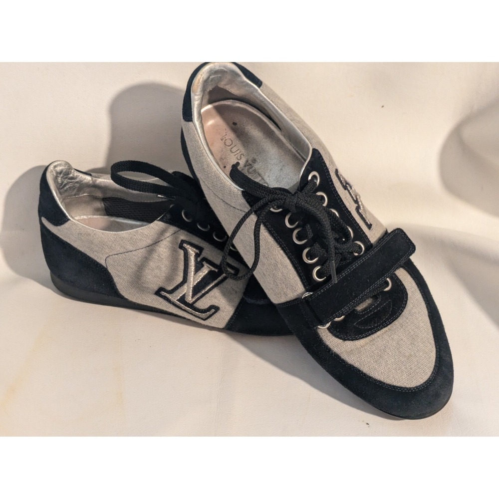 Louis Vuitton Black Grey Fabric‎ Suede Top Shoes Sneakers GO 1111 B Men US 10